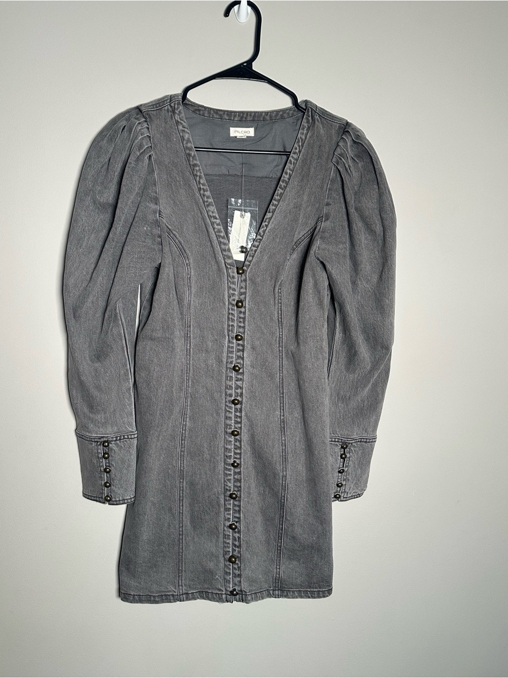 Anthropologie Pilcro Puff-Sleeve Denim Mini Dress Size M Medium NWT Gray 158$